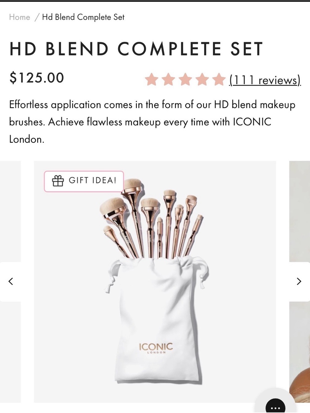 ICONIC London Rose Gold Makeup Brush Set with White Pouch